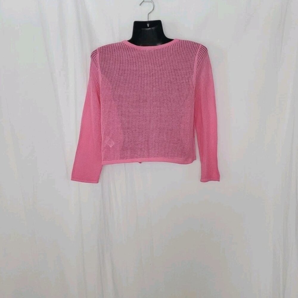 Talbots Pink Cropped Open-Front Knit Cardigan size Small - Picture 4 of 12
